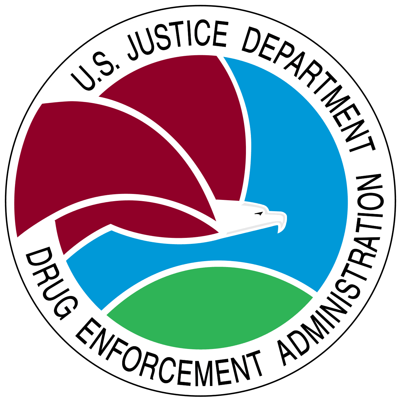 Sello oficial de la Administración de Control de Drogas (DEA) del Departamento de Justicia de Estados Unidos.