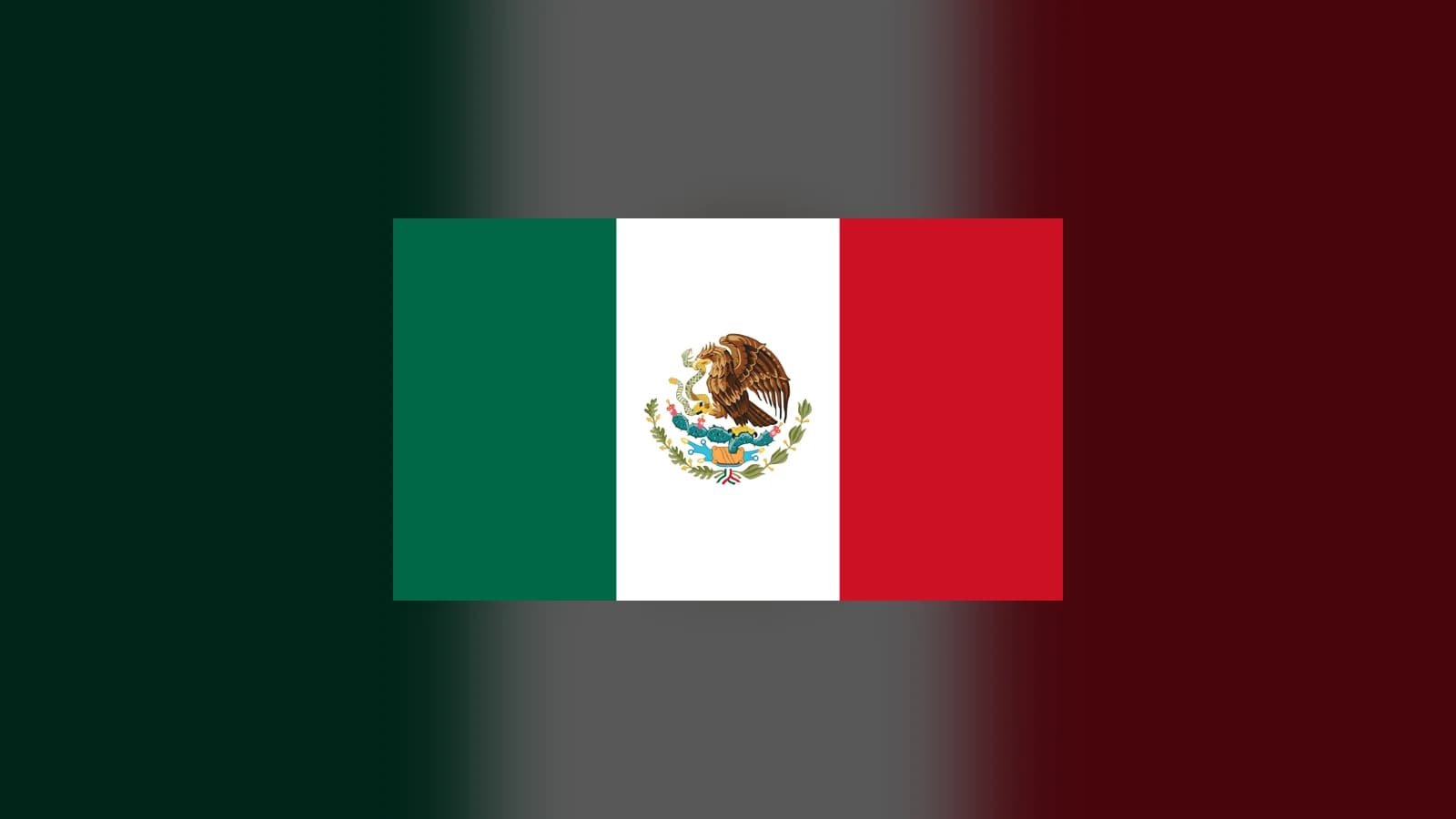 Bandera de México con el águila nacional en el centro sobre fondo degradado.