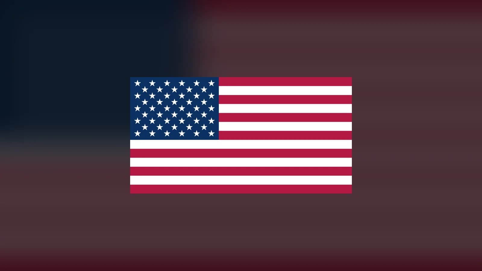 Bandera de Estados Unidos sobre fondo degradado rojo y azul oscuro.