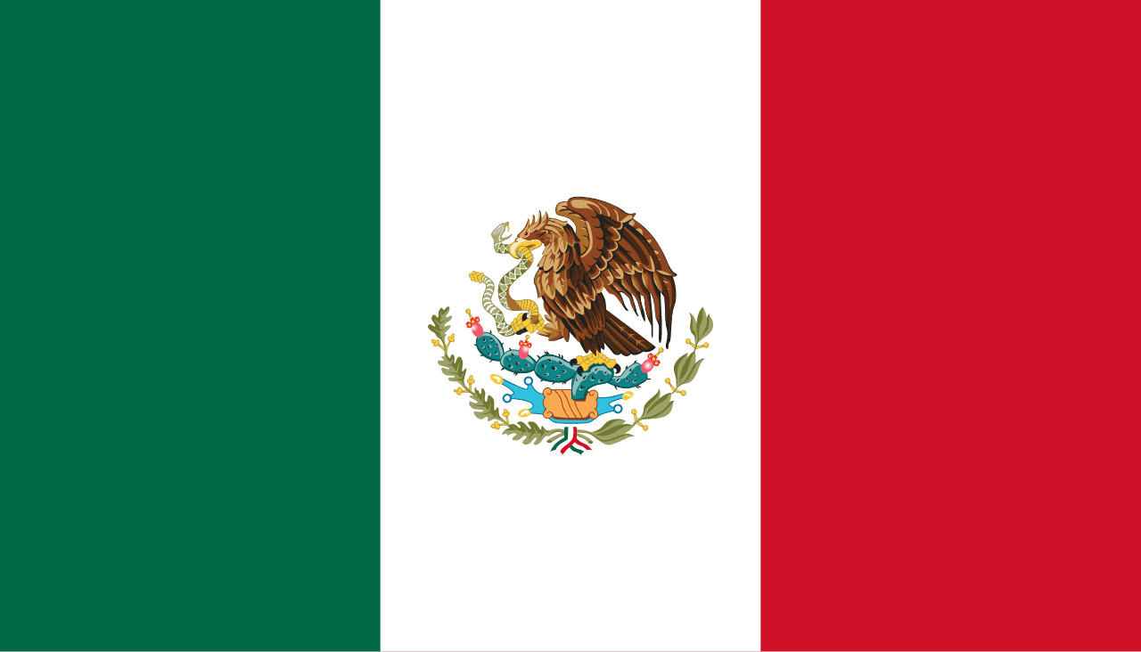 Bandera de México con el escudo nacional en el centro.