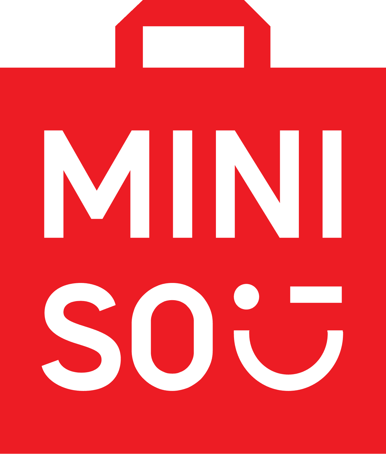Bolsa de compras roja con las palabras MINI SOYU en letras blancas y un asa curvada en la parte superior.