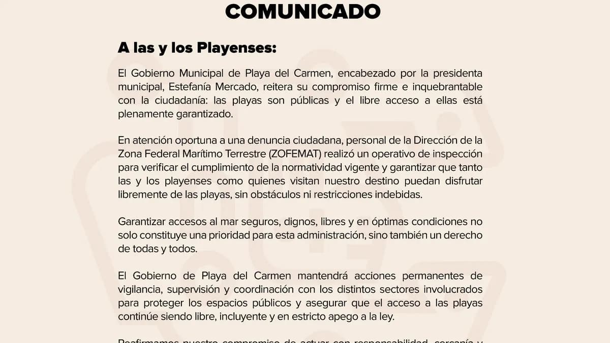 Playa del Carmen reafirma acceso público a sus playas